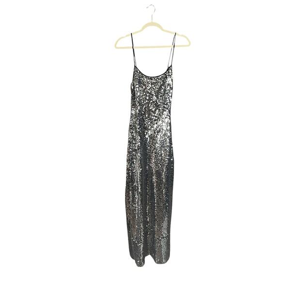 Rumored Metallic Sequin Slip Stretch Maxi Dress Disco Silver sze 0 NWT Party - Picture 4 of 14